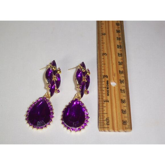 Purple rhinestone necklace set, prom party evening wedding bridal MOB necklace, - Picture 5 of 6